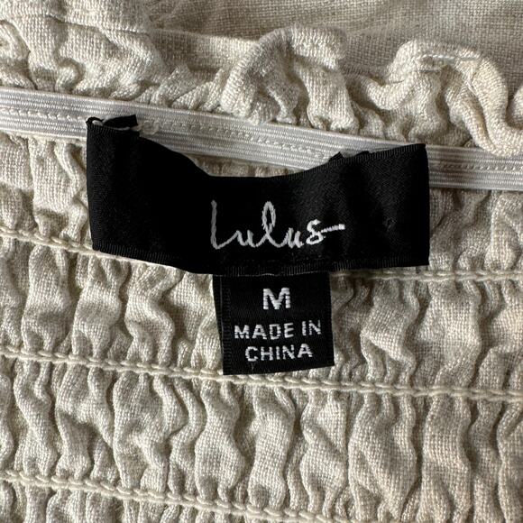 Lulus Medium Your Sunshine Top Linen Smocked Flutter Sleeve Square Neck Beige - Picture 7 of 8